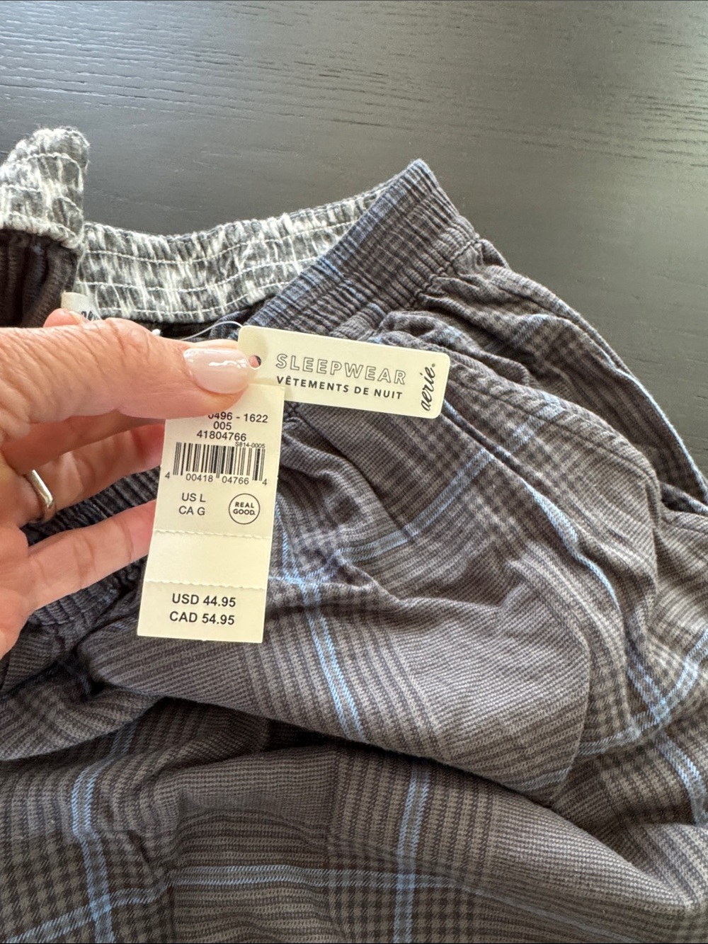Aerie Gray Plaid Lounge Pants with Blue Windowpane - Picture 5 of 10